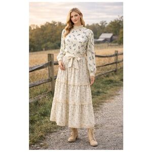 by TiMO floral high‎ neck blouse top Size L granmacore prairie vintage look